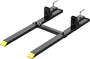 Pallet Forks 60" 4000 Lbs Max, Clamp On Tractor Bucket Forks With Adjustable Stabilizer Bar, Heavy Duty Front Loader Forks, Fork Attachment for Skid Steer, Loader Bucket