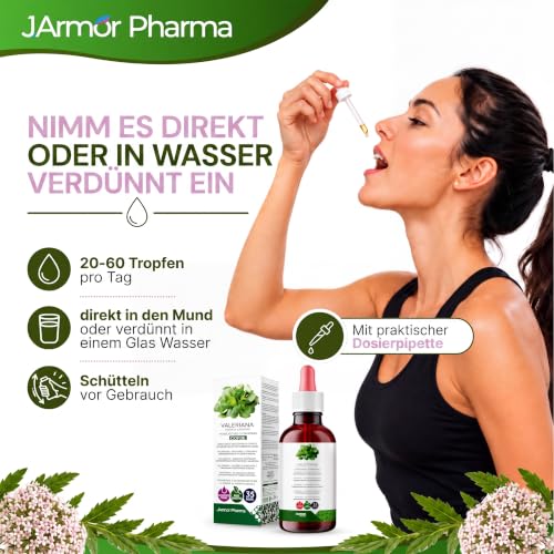 Baldrian Tropfen 100 Ml Hochdosiert, Valerian Stark Für Die Nacht, Ruhiger Schlaf und Innere Ruhe, Nahrungsergänzungsmittel Glycerin Macerate Pflanzlich, J.Armor Pharma Vegan