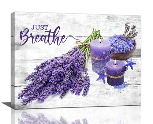 Lavender Flower Canvas Art - Purple Bathroom Wall Decor - Farmhouse Style - 16"x12" Framed