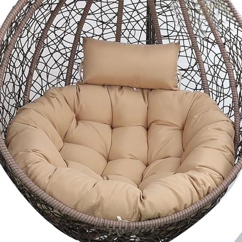 Cómoda silla columpio de ratán caqui, hamaca grande de mimbre con cojines para uso en interiores y exteriores, perfecta para jardín, terraza y relajación