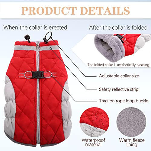 Ouobob Dog Coat, Warm Dog Coats For Medium Dogs, Dog Jackets With Harness Built In, Waterproof Dog Fleece Vest, Reflective Dog Snow Suit For Cold Weather, Windproof Dog Snow Jacket Outfit Red L #TOP1