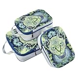 With Zipper 3 Set Packing Travel Organizer 100% Polyester Closet Storage Bag, Bohemian Green Cat (3 Set)