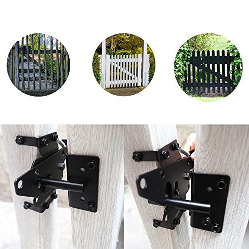 Heavy Duty Fence Self-Locking Gate Latch – Black Finishing Post Mount Steel Automatic Gravity Lever Wood Fence Gate Latches With Fasteners Hardware For Secure Pool/Yard/Garden By Lajiaoz #TOP5