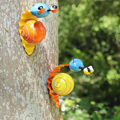 Cruis Cuka Metal Garden Decor Cute Snail Yard Art Outdoor Lawn Patio Ornament Fence Decorations For Outside - Set Of 2(Yellow,Orange) #TOP4