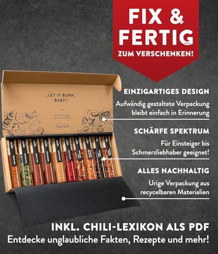 Foto von TIMBER TASTE® Chili & Grillgewürze Geschenkset Männer [10er Kombi-Set] | 5 Grillgewürze + 5 Scharfe Chili Gewürze bis zu 1.200.000 Scoville | BBQ Weihnachts-geschenk für Männer & Erwachsene
