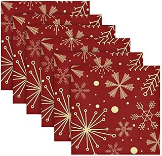 Christmas Snowflakes on Dark Red Cloth Napkin Washable Reusable Polyester Table Napkins Set of 6 for Home Dinner Party Holiday