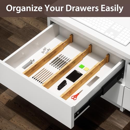Drawer Divider, 4 PCS Bamboo Drawer Dividers Organizers, Adjustable Drawer Dividers for Clothes, Kitchen Drawer Divider, Dresser Drawer Divider, Drawer Separators, 12.9\"-17\" Expandable Drawer Divider