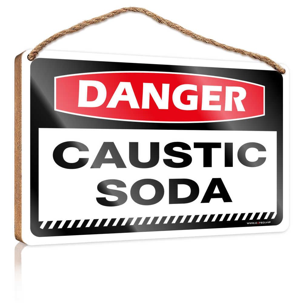 HMQW Hanging Decor Sign Danger Caustic Soda Wooden Sign Bathroom Wood Sign Welcome Sign For Front Door(15X28CM)