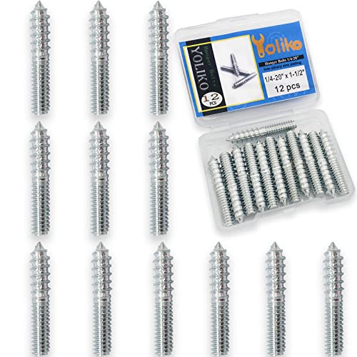 Image of 12 Pack 1 /4-20 x 1-1 /2 Inch Silver Hanger Bolts 1 /4-20 inch Double Headed Bolts 1 /4 Wood Dowel Screw Self-Tapping Screw Hanger Bolts for Furniture Screws Double Screw Threaded Rods Bolt 37mm length