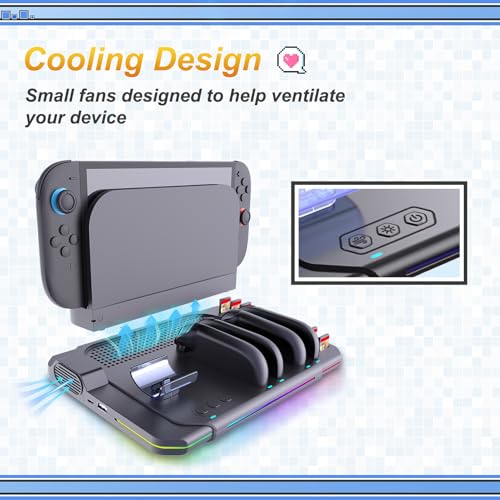 Base de carga magnética Switch2, soporte con 4 controladores, base de carga, ventilador, 9 modos RGB, 10 ranuras para tarjetas, soporte para controlador - imagen 2