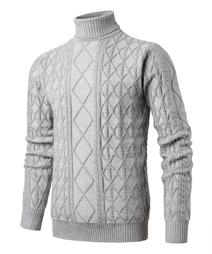 Herothorn Homme à Col Roulé Col Montant Torsadé en Tricot Fin et éPais avec Pullover Manches Longues Maille Rayées Doublé de Sweater PoloChandails