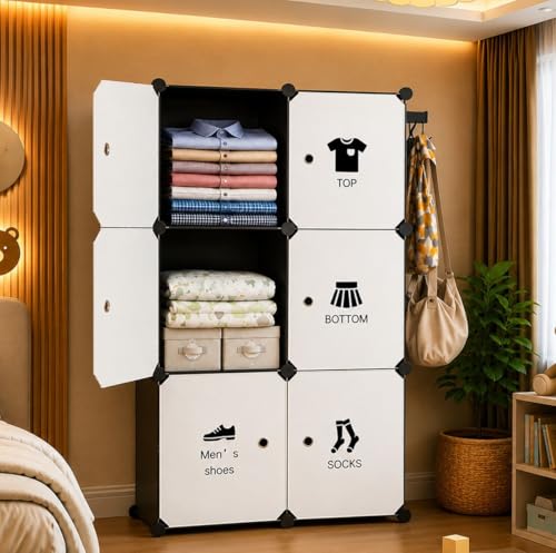 Image of Plastic Wardrobe for Kids Clothes - 6 Door Foldable Cupboard for Bedroom, Baby Clothes Storage Almirah with Doors, Collapsible Wardrobe Kids for Home (HT1 Pink)