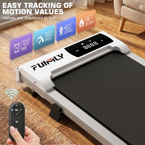 Image of Under Desk Walking Pad for Home Office - 2.5 HP Portable Treadmill With 300 lb Capacity, Compact Jogging Running Machine, Remote Control and LED Display