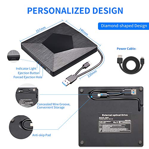 External 3D Blu Ray Dvd Drive Burner, Wihool Ultra Slim Usb 3.0 And Type-C Blu Ray Bd Cd Dvd Burner Player Writer Reader Disk For Mac Os, Windows Xp/7/8/10, Laptop Pc (Black)… #TOP3