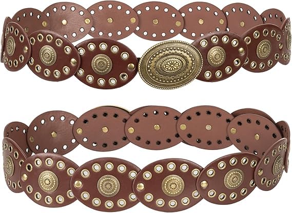 Women Western-Belts Wide-Hollow-Disc-Leather-Belt Metal Buckle Vintage Soft Belt for Jeans Dresses2