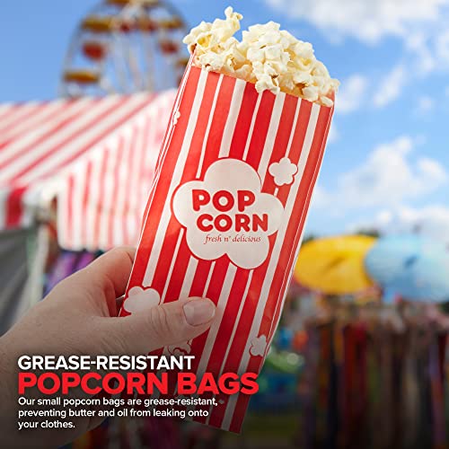 Image of 1 oz Paper Popcorn Bags Bulk (100 Pack) Small Red & White Pop-corn Bag Disposable for Carnival Themed Party, Movie Night, Halloween, Popcorn Machine Accessories & Supplies, Individual Servings