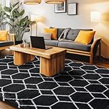 Area Rug for Living Room Bedroom, 5X7 Feet Soft Shaggy Rug, Plush Fluffy Rugs, Modern Moroccan Geometric Carpets, Anti-Skid Durable Carpet for Kids Dorm Nursery, Home Decor Aesthetic, Black and White