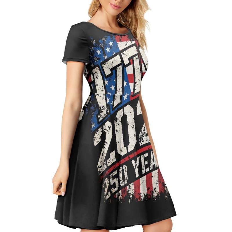Image of Irisjudy T Shirt Dress for Women Short Sleeve Girls Short Sleeve Dress Plus Size, O Neck Knee Length Midi Dress for Ladies