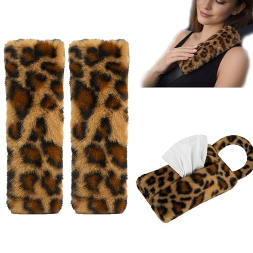 Galatee Leopard Print Seatbelt Covers – High-Density Faux Fur, Thick Cushion Padding, Helps Reduce Neck & Shoulder Irritation, Helps Relieve Driving Fatigue, Gift Idea