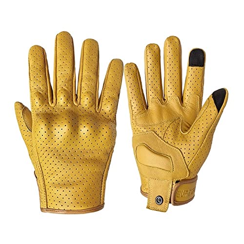Gants d'hiver pour femme, gants de moto en cuir avec écran tactile, gants tactiques jaunes pour homme pour vélo, moto, motocross, gants chauds (couleur : perforés, taille L)