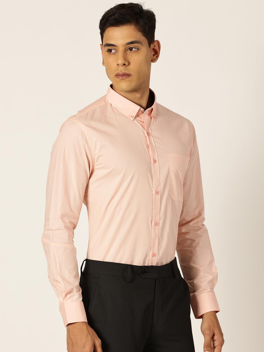 Thomas Scott Uomo | Tinta unita | Manica lunga | Slim Fit | 100% cotone | Button Down | Tasca singola | Camicia formale