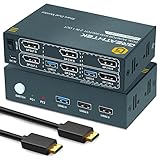 USB 3.0 KVM Switch Dual Monitor DisplayPort 4K@60Hz, 2 Port DP KVM Switch 2 Monitors 2 Computers with USB 3.0 Port, Support Button Switch 2 PCs Share USB Devices, with 4 DP Cables and 2 USB3.0 Cables
