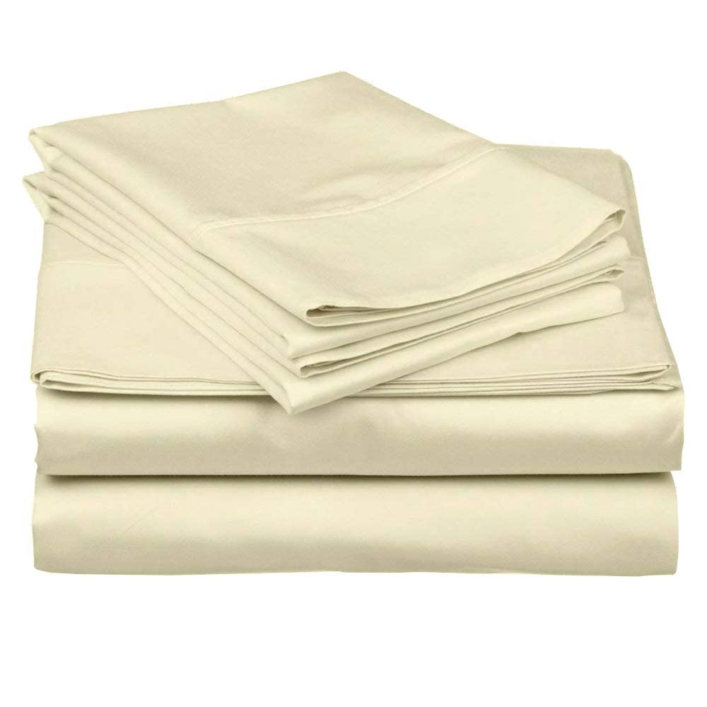 100% Long Staple Egyptian Cotton 4 Piece Sheet Set + 1 Duvet Cover with Zipper, 400 Thread Count Bedding with 40cm Deep Pocket Fitted Sheet - Ivory Solid, Single Size 5 Piece Sheet Set.