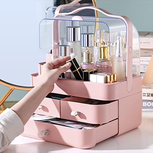 Dollox Makeup Organizers Box With Lid, Portable Cosmetics Organizer And Storage For Vanity Storage Box With Clear Lid, Large Makeup Display Case With Drawers Handle For Bedroom Bathroom Dresser #TOP1
