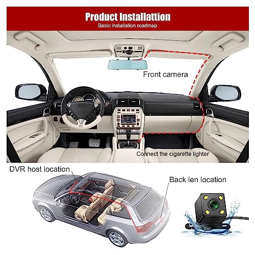 Retrovisor con cámara frontal y trasera Full HD 1080P para grabar trayectos en coche 4