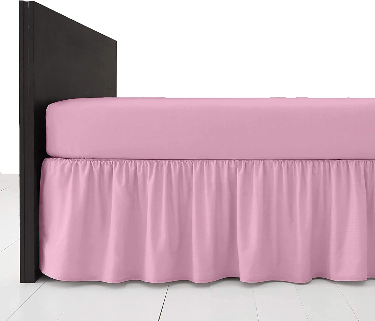 R&Z Plain Dyed Pollycotton Frilled Bed Base Valance Sheet (Pink, Small Double 122x190cm) — image 1