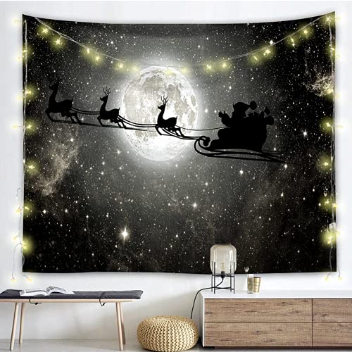 Gowwfud Christmas Tapestry Moon Black Starry Sky Reindeer Xmas Wall Hanging Polyester Tapestries For Home Bedroom Living Room Decoration 51 X 60 Inches #TOP1
