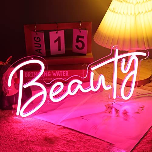 Planzo Beauty Neon Light Sign Nails Spa Salon Studio Business Stores Logo Barber Shops Led Wall Sign Bedroom Desk Wall Decor Lady Birthday Christmas Gift 5V Usb Night Light 15.75" Pink #TOP6
