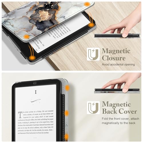Image of Fintie Case for 7 inch /6.8 inch Kindle Paperwhite(12th /11th Generation-2024 /2021) and Kindle Colorsoft Signature Edition -Slim Foldable Stand Cover Auto Wake /Sleep for Paperwhite 2024, Cloudy Marble