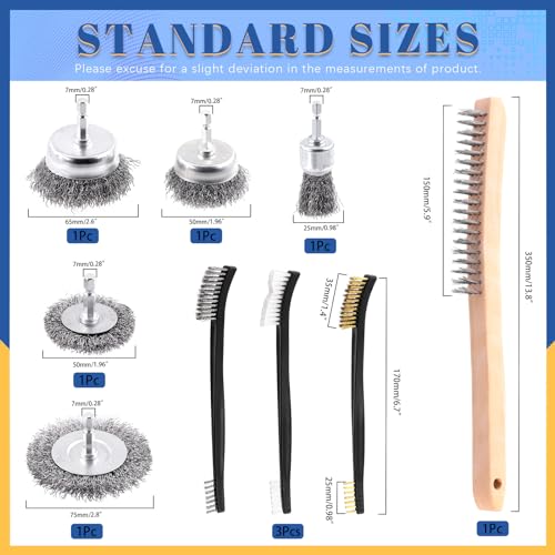 Image of Glarks 9Pcs Wire Scratch Brush Set, Including 5Pcs Wire Wheel Cup Brushes,3Pcs Mini Wire Brush and Stainless Steel Wire Brush for Cleaning Dirt, Rust and Paint Remover