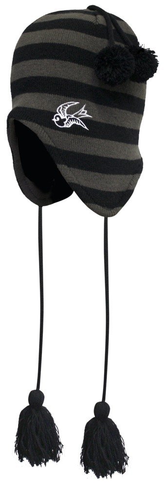 SourpussGray & Black Striped Sparrow Trapper Hat from Clothing