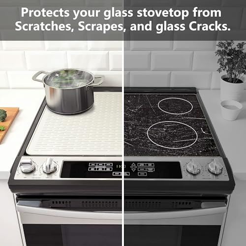 Stove Top Cover for Electric Stove - Silicone Stove Mat for Glass Top, Glass Cooktop Protector, XL Dish Drying Mats For Kitchen,Oven Covers for Electric Stove (Beige,30 x 21)
