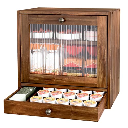 Alpeir Panera de madera para encimera de cocina, cajas de pan grandes de 3 niveles con ventana y cajón, contenedor de almacenamiento de pan casero, Boite a Pain Pour Comptoir, marrón retro