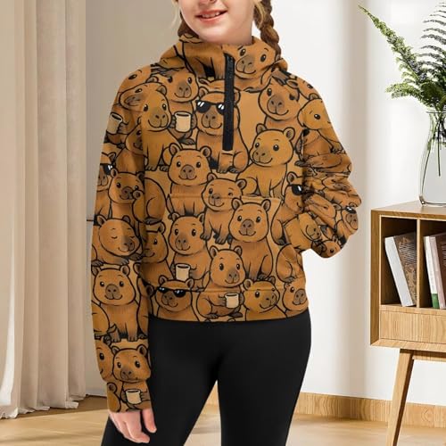 AFPANQZ Half Zip Hooded Sweatshirt for Girls with Pocket Long Sleeve Pullover Tops Kids Lightweight Winter Clothes 5-14 Years4