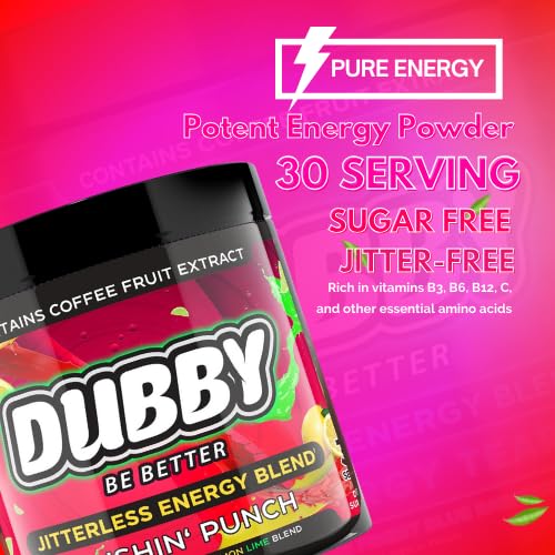 Image of Dubby - Gamer Energy Drink Powder for Gaming - Sugar Free Energy Drinks, Nootropics Jitter-Free Natural Energy Powder, Fruit Punch Lemon Lime Flavor, 30 Serving, 5.61 Ounces (Pushin Punch)