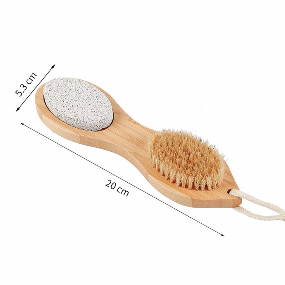 Spazzola per Piedi in Legno con Pietra pomice 4 in 1, rimozione Calli per Pelle Dura con Spazzola in setola per la Cura dei Piedi, Pietra pomice, raspa mentale per i Piedi