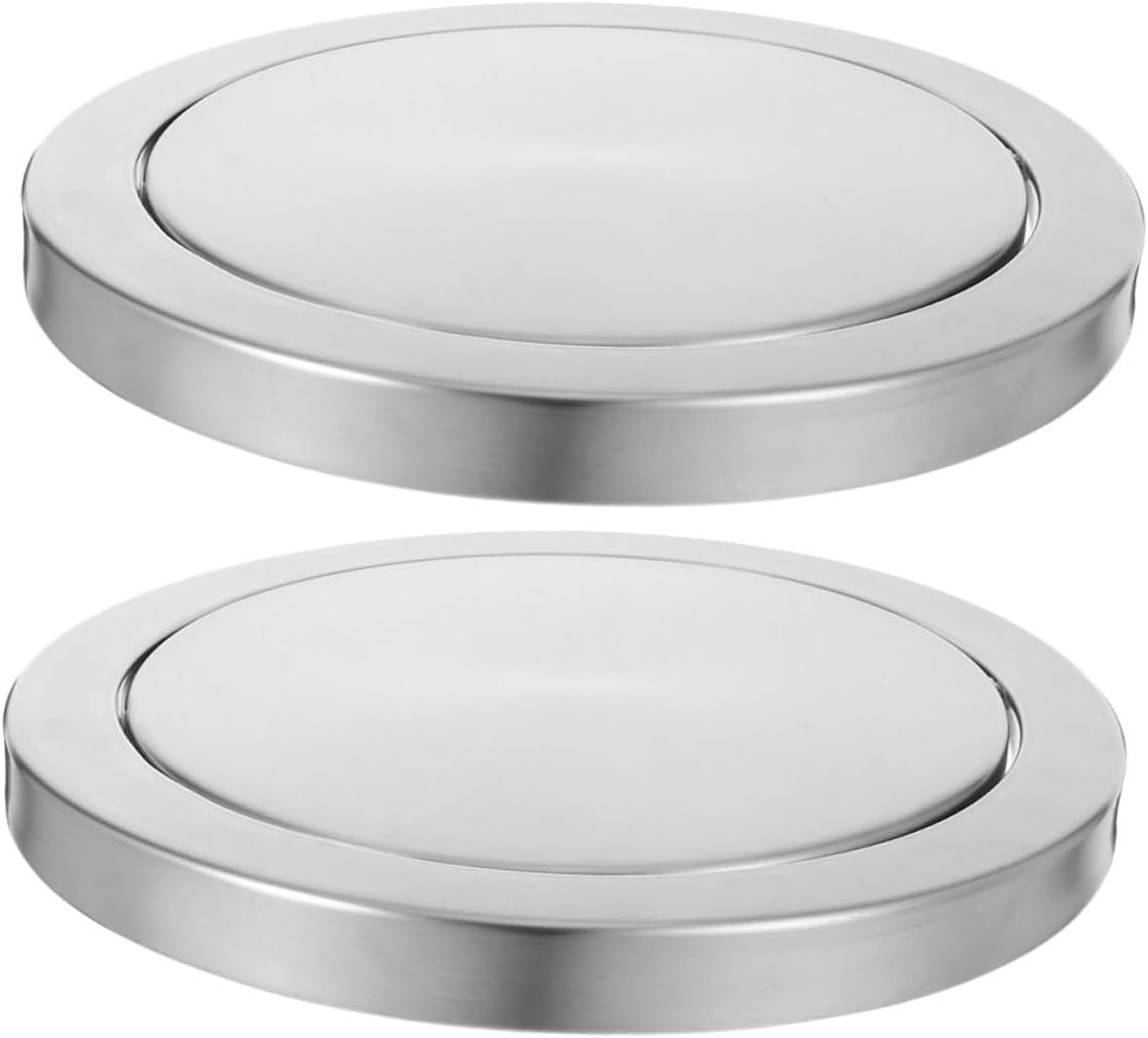 2pcs Stainless Steel Countertop Trash Can Lid Swing Flap Cover round Embedded Trash Grommet Lid for Kitchen and Bathroom 21.5-24cm Opening under Sink Waste Bin