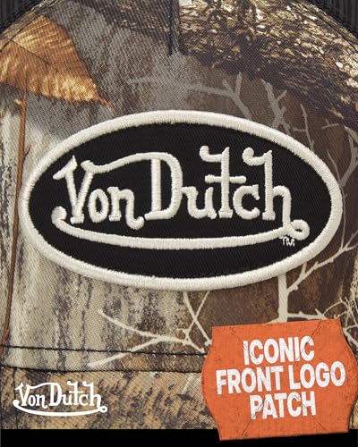 Image of Von Dutch Mens & Womens Trucker Hat - Adjustable Snapback Curved Brim Realtree Camo Hunting Baseball Cap for Men and Women