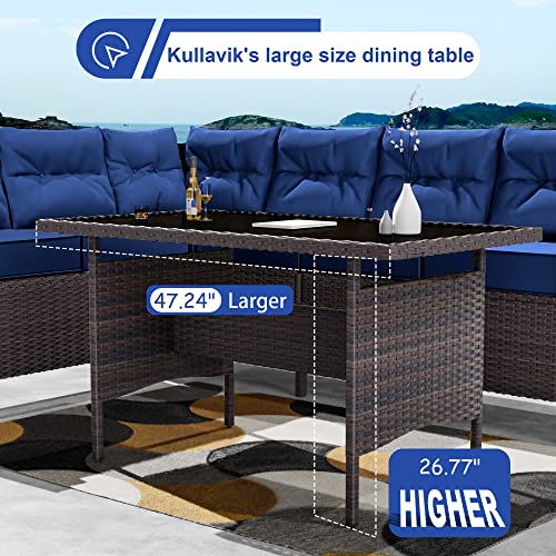 Kullavik-7-Piece-Outdoor-Patio-Furniture-Set-All-Weather-Wicker-Rattan-Sofa-Set-Outdoor-Sectional-Conversation-Set-with-3-Loveseats1-Dining-Table-and-3-FootrestsDeep-Blue Kullavik 7 Piece Outdoor Patio Furniture Set All Weather Wicker Rattan Sofa Set Outdoor Sectional Conversation Set with 3 Loveseats1 Dining Table and 3 FootrestsDeep Blue