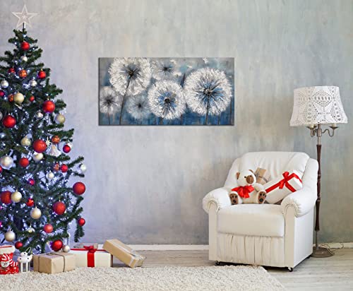 Image of Dandelion Painting Wall Art Canvas Print Picture for Living Room Large White Flower Flora Home Bedroom Decoration Modern Framed Artwork Decor, 20x40