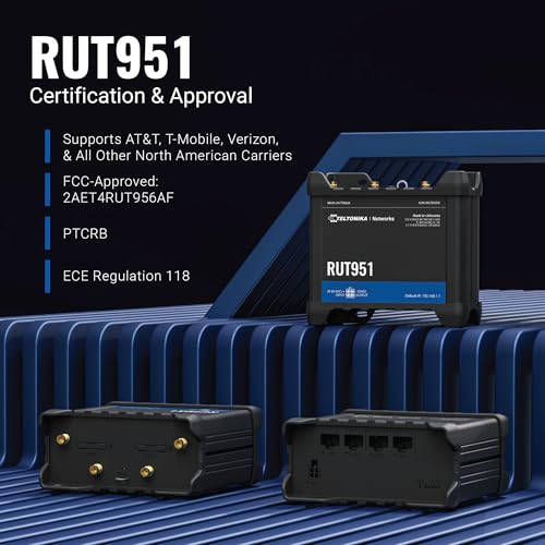 Image of Teltonika RUT951 Industrial WiFi Cellular Router - 4G LTE (CAT 4), 3G - Wireless Access Point with Hotspot Functionality - Automatic WAN Failover, Dual SIM Internet Router (TELRUT951A00800)