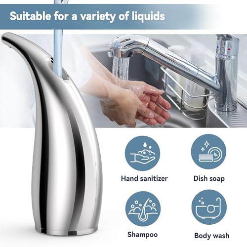 Image of Automatic Soap Dispenser, Plastic Material for Bathroom & Kitchen | 4-Level Adjustable Touchless Hand Soap Dispenser ,10oz /300ml Battery Operated Electric Dispenser, Silver Soap Dispenser