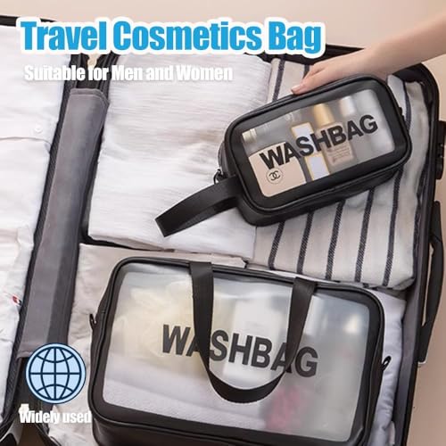 Image of Gritty Wash Bag Pouch for Travel Kit Toiletry Bag Cosmetic Bag Make Up Box for Brushes,Accessories with Handle,Large Capacity Translucent Waterproof Travel Storage Small Size 25X16X10 (Black)