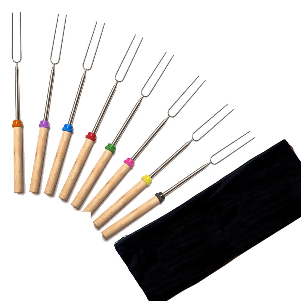 8 Brochettes Télescopiques En Acier Inoxydable - Fourchettes Barbecue Extensibles Jusqu'à 81cm