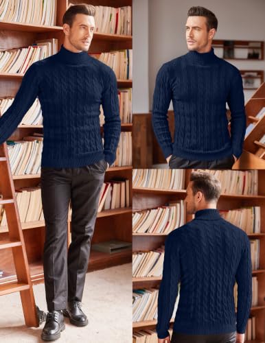 Image of COOFANDY Men's Slim Fit Turtleneck Sweater Casual Twisted Knitted Pullover