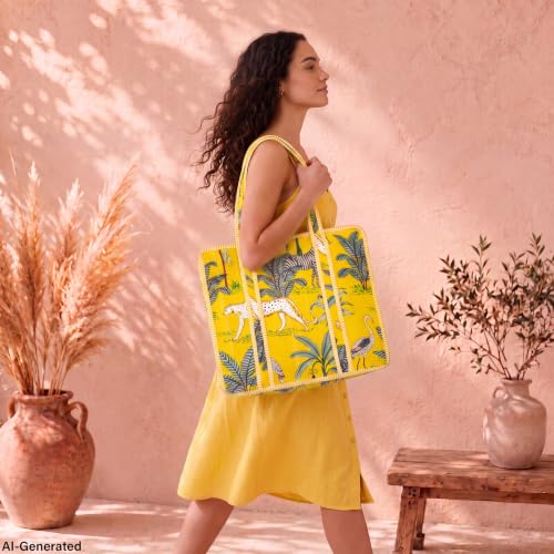 Image of 100% Cotton Jungle Print Shoulder Bag Tote Bag Women Reversible Shopping Bag and Grocery Bags Stylish Travel Bag Gift for Her